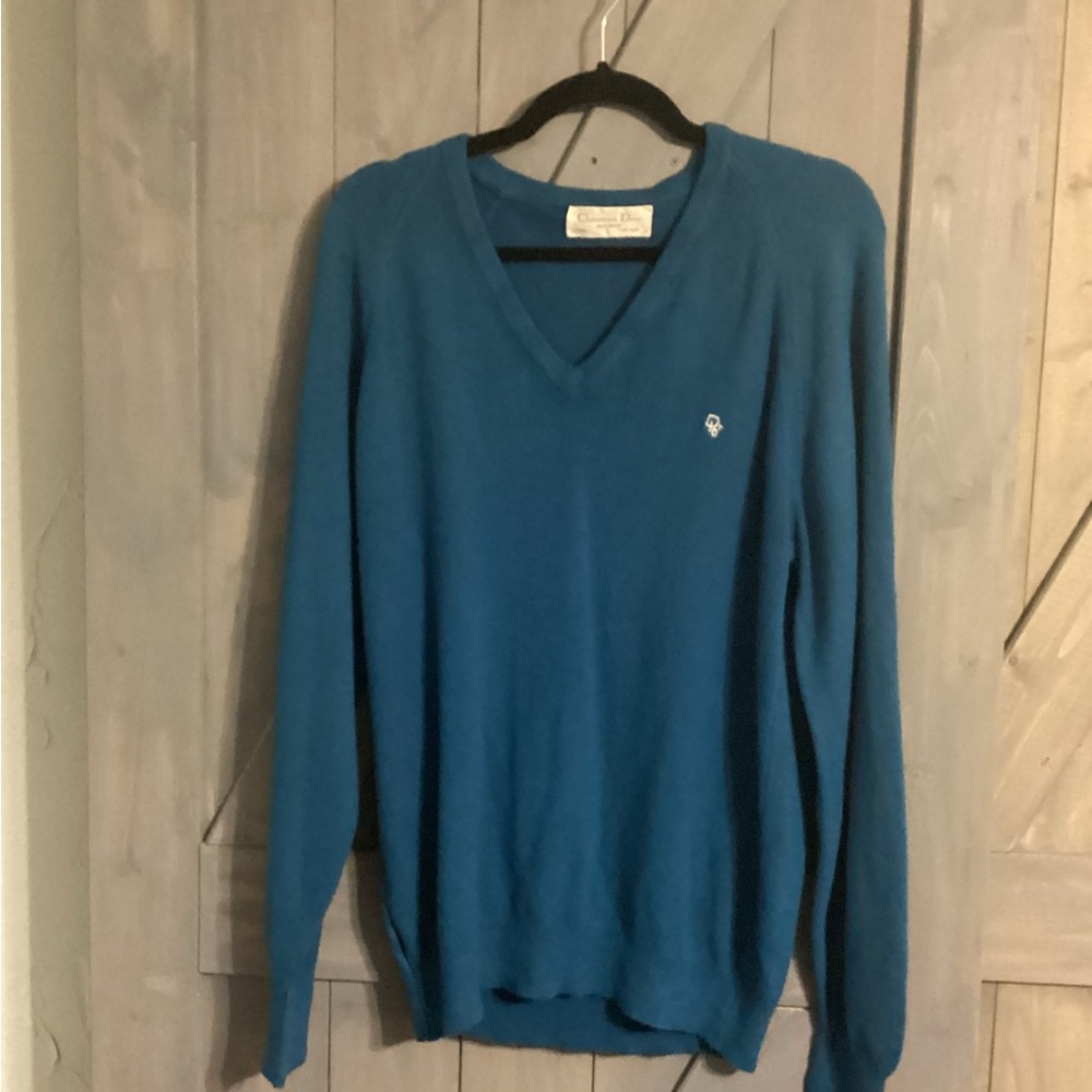 Christian Dior Vintage Men's Teal V-Neck Sweater